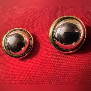 Vintage Monet Mixed Metal Clip Mirror Earrings Silver-tone & Gold-tone Couture